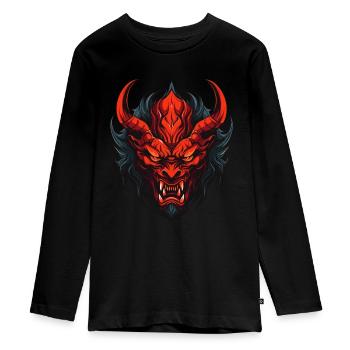 Gruseliger Dämonenkopf - Teenager Premium Bio Langarmshirt - Schwarz - Vorne - AI Model Kid Female (0cm)