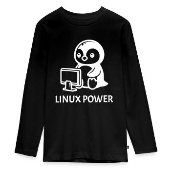 Puissance Linux - T-shirt manches longues Premium Ado - noir - Devant - AI Model Kid Female (0cm)