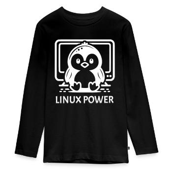 Puissance Linux - T-shirt manches longues Premium Ado - noir - Devant - AI Model Kid Female (0cm)
