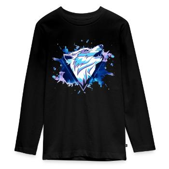 Wolf Wolfhead Predator Splash Grunge Art - T-shirt manches longues Premium Ado - noir - Devant - AI Model Kid Female (0cm)