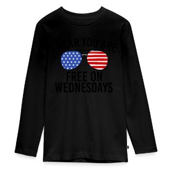 US Flag Vintage Biden Free on Wednesdays - Teenager Premium Organic Long Sleeve Shirt - black - Front - AI Model Kid Female (0cm)
