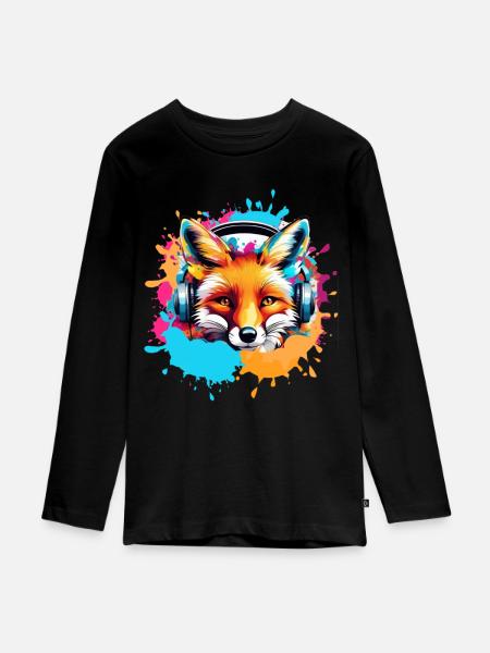 Fuchs,bunt, Malerei,kopfhörer, Graffiti - Teenager Premium Bio Langarmshirt - Schwarz