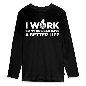 Peanuts Snoopy I Work Lustiger Spruch - Teenager Premium Bio Langarmshirt - Schwarz - Vorne - AI Model Kid Female (0cm)