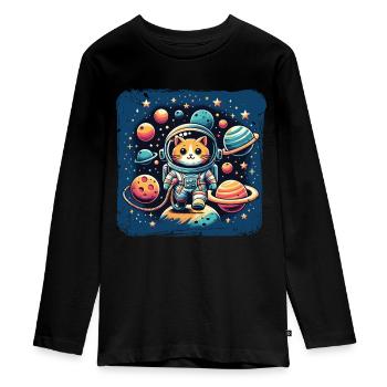 Cosmo, Cat, Astronaut, Space, Kitty - Teenager Premium Organic Long Sleeve Shirt - black - Front - AI Model Kid Female (0cm)