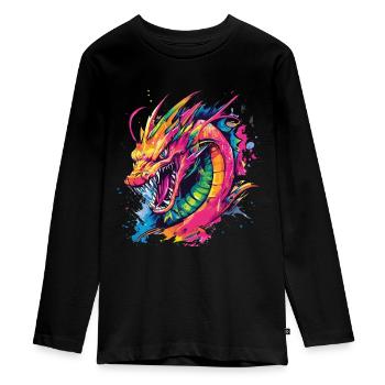 Drache Bunt Fantasie Magie Mystik Mythologie Kunst - Teenager Premium Bio Langarmshirt - Schwarz - Vorne - AI Model Kid Female (0cm)