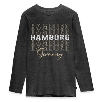 Hamburg Font Germany - Teenager Premium Organic Long Sleeve Shirt - heather anthracite - Front - AI Model Kid Female (0cm)