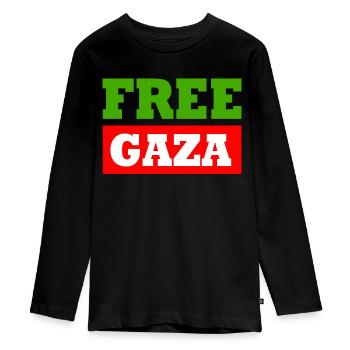 Free gaza - T-shirt manches longues Premium Ado - noir - Devant - AI Model Kid Female (0cm)