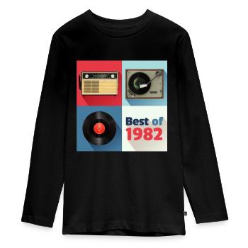 Le meilleur de 1982 Vinyl Radio Oldschool Turntable - T-shirt manches longues Premium Ado - noir - Devant - AI Model Kid Female (0cm)