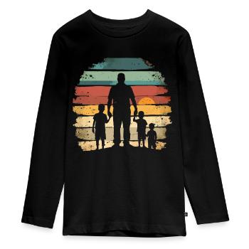 Vater mit 3 Kindern Vatertag Vintage - Teenager Premium Bio Langarmshirt - Schwarz - Vorne - AI Model Kid Female (0cm)