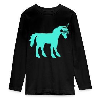 Cool Cyan DJ Licorne Créature mythique Fête Musique de club - T-shirt manches longues Premium Ado - noir - Devant - AI Model Kid Female (0cm)