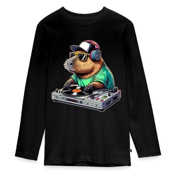 Capybara Dj - Teenager Premium Bio Langarmshirt - Schwarz - Vorne - AI Model Kid Female (0cm)