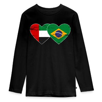 Vereinigte Arabische Emirate Brasilien Flagge Herz - Teenager Premium Bio Langarmshirt - Schwarz - Vorne - AI Model Kid Female (0cm)