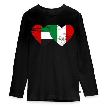 Vereinigte Arabische Emirate Italien Flagge Herz - Teenager Premium Bio Langarmshirt - Schwarz - Vorne - AI Model Kid Female (0cm)