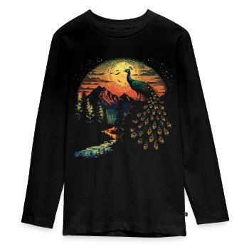 Pfau Vogel Fasan - Teenager Premium Bio Langarmshirt - Schwarz - Vorne - AI Model Kid Female (0cm)