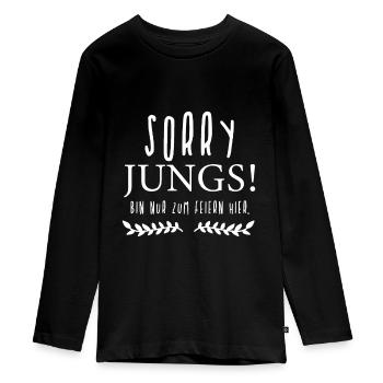 Party, Feiern, Mädels Nacht, Bin zum feiern hier - Teenager Premium Bio Langarmshirt - Schwarz - Vorne - AI Model Kid Female (0cm)
