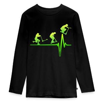 Stunt Scooter EKG Herzschlag Tretroller Geschenk - Teenager Premium Bio Langarmshirt - Schwarz - Vorne - AI Model Kid Female (0cm)