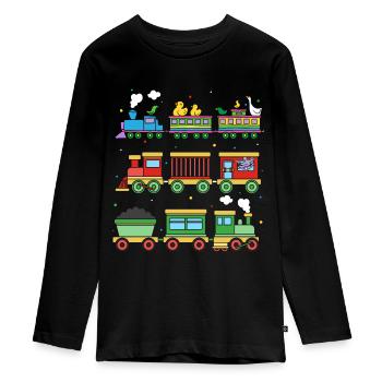 Eisenbahn Kinder Lokomotiven Züge Dampflok Geschen - Teenager Premium Bio Langarmshirt - Schwarz - Vorne - AI Model Kid Female (0cm)