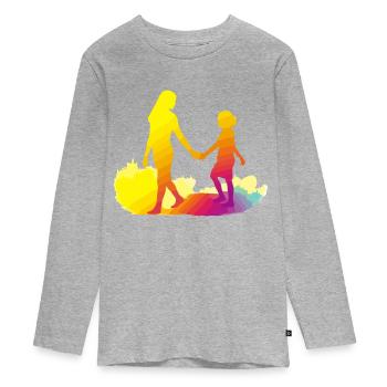 Mutter und Tochter - Teenager Premium Bio Langarmshirt - Grau meliert - Vorne