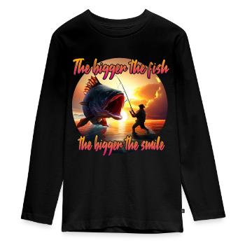 The Bigger the Fish, the Bigger the Smile - Teenager Premium Organic Long Sleeve Shirt - black - Front - AI Model Kid Female (0cm)