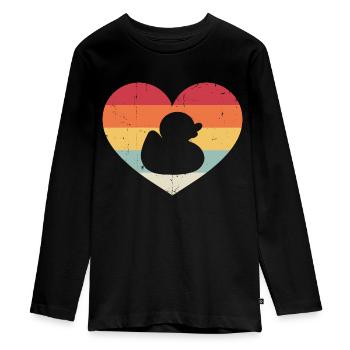 Vintage Heart Rubber Duck Duckling Duckie Retro - Teenager Premium Organic Long Sleeve Shirt - black - Front - AI Model Kid Female (0cm)