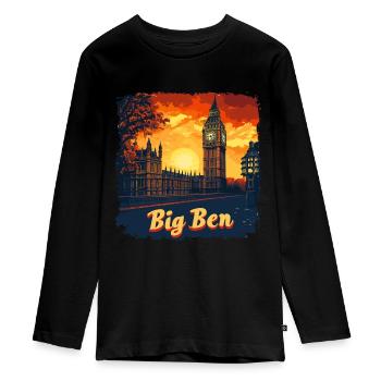 Panoramic view of Big Ben - Teenager Premium Organic Long Sleeve Shirt - black - Front - AI Model Kid Female (0cm)