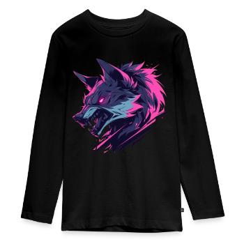 Bunter wilder Wolf - Teenager Premium Bio Langarmshirt - Schwarz - Vorne - AI Model Kid Female (0cm)