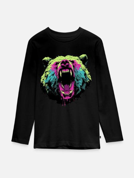 Wütender Bär im Pop-Art-Stil - Teenager Premium Bio Langarmshirt - Schwarz