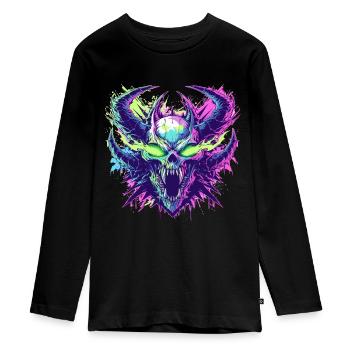 Furious skeleton head with pop art style - Teenager Premium Organic Long Sleeve Shirt - black - Front - AI Model Kid Female (0cm)