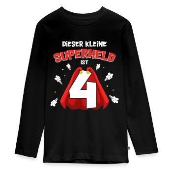 Dieser kleine Superheld ist 4 Jahre alt - Teenager Premium Bio Langarmshirt - Schwarz - Vorne - AI Model Kid Female (0cm)