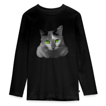 le chat aux yeux verts - T-shirt manches longues Premium Ado - noir - Devant - AI Model Kid Female (0cm)