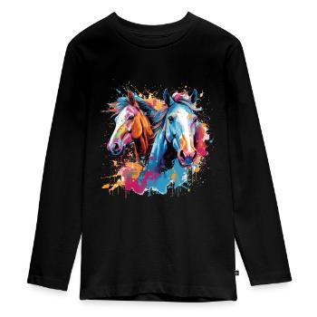 Pferde, Pferde - Teenager Premium Bio Langarmshirt - Schwarz - Vorne - AI Model Kid Female (0cm)