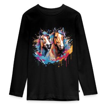 Pferde, Pferde - Teenager Premium Bio Langarmshirt - Schwarz - Vorne - AI Model Kid Female (0cm)