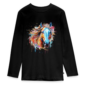 Pferd, Pferd - Teenager Premium Bio Langarmshirt - Schwarz - Vorne - AI Model Kid Female (0cm)