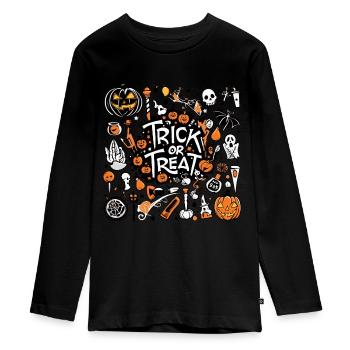 Trick or treat - Teenager Premium Organic Long Sleeve Shirt - black - Front - AI Model Kid Female (0cm)