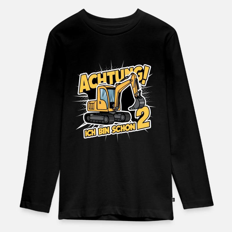 Ich bin schon 2 - Bagger - Teenager Premium Bio Langarmshirt - Schwarz
