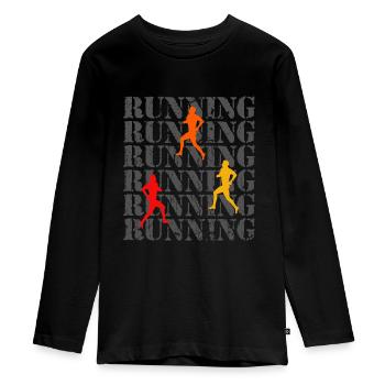 Running Runner Jogger Sport - T-shirt manches longues Premium Ado - noir - Devant - AI Model Kid Female (0cm)