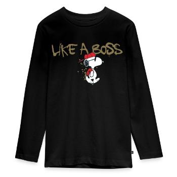 Peanuts Snoopy Like A Boss Cooler Spruch - Teenager Premium Bio Langarmshirt - Schwarz - Vorne - AI Model Kid Female (0cm)
