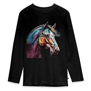 Idée passion chevaux cavalière aquarelle splash - T-shirt manches longues Premium Ado - noir - Devant - AI Model Kid Female (0cm)