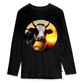 Vache appréciant le maïs - T-shirt manches longues Premium Ado - noir - Devant - AI Model Kid Female (0cm)