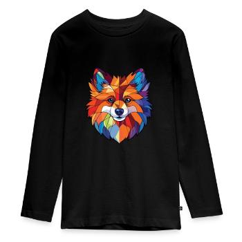 Deutsche Spitz Hunderasse Aquarell Illustration - Teenager Premium Bio Langarmshirt - Schwarz - Vorne - AI Model Kid Female (0cm)
