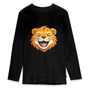 Liger Hybrid-Löwe Tiger Katze Karikatur Aquarell Kunst - Teenager Premium Bio Langarmshirt - Schwarz - Vorne - AI Model Kid Female (0cm)