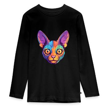 Somali Kurzhaar Katze Aquarell Cartoon Kawaii - Teenager Premium Bio Langarmshirt - Schwarz - Vorne - AI Model Kid Female (0cm)
