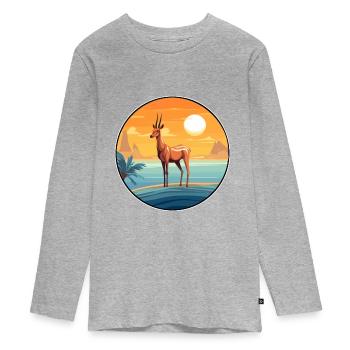 Impala Aquarell Karikatur Kawaii Clipart Tier - Teenager Premium Bio Langarmshirt - Grau meliert - Vorne
