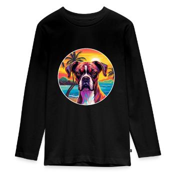 Boxer chien race coloré dessin animé aquarelle - T-shirt manches longues Premium Ado - noir - Devant - AI Model Kid Female (0cm)