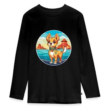 Chinois impérial chien race Cartoon Kawaii Clipart - T-shirt manches longues Premium Ado - noir - Devant - AI Model Kid Female (0cm)