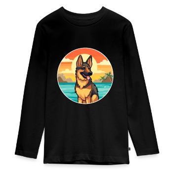 German Shepherd Dog Breed Cartoon Kawaii Clipart - Teenager Premium Organic Long Sleeve Shirt - black - Front - AI Model Kid Female (0cm)