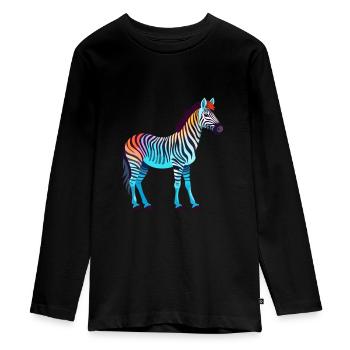 Zebra Colorful Watercolor Cartoon Kawaii Animal - Teenager Premium Organic Long Sleeve Shirt - black - Front - AI Model Kid Female (0cm)
