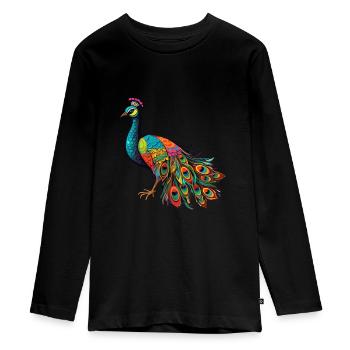 Pfau Niedliche Karikatur Kawaii Aquarell Tier Haustier - Teenager Premium Bio Langarmshirt - Schwarz - Vorne - AI Model Kid Female (0cm)