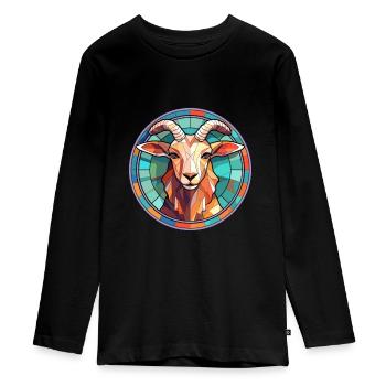 Chèvre vitrail coloré dessin animé Kawaii Animal - T-shirt manches longues Premium Ado - noir - Devant - AI Model Kid Female (0cm)