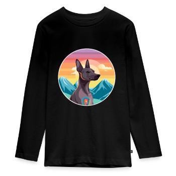 Xoloitzcuintli chien race dessin animé Kawaii aquarelle - T-shirt manches longues Premium Ado - noir - Devant - AI Model Kid Female (0cm)